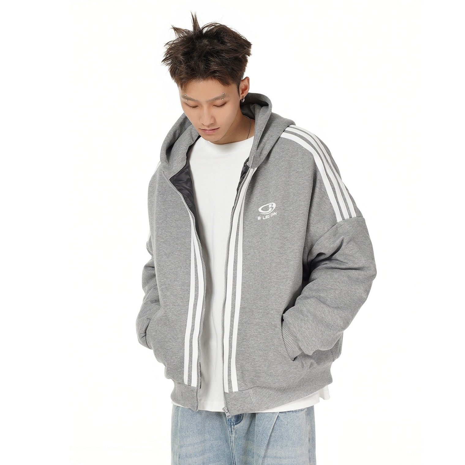 Line Design Sporty Zip Hooded Parka MB7179