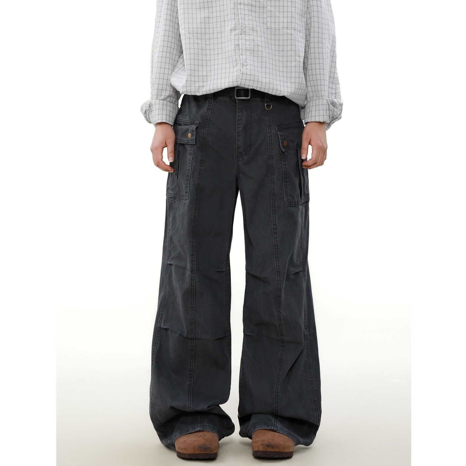 Pleated Design Washed Cargo Pants MB7314