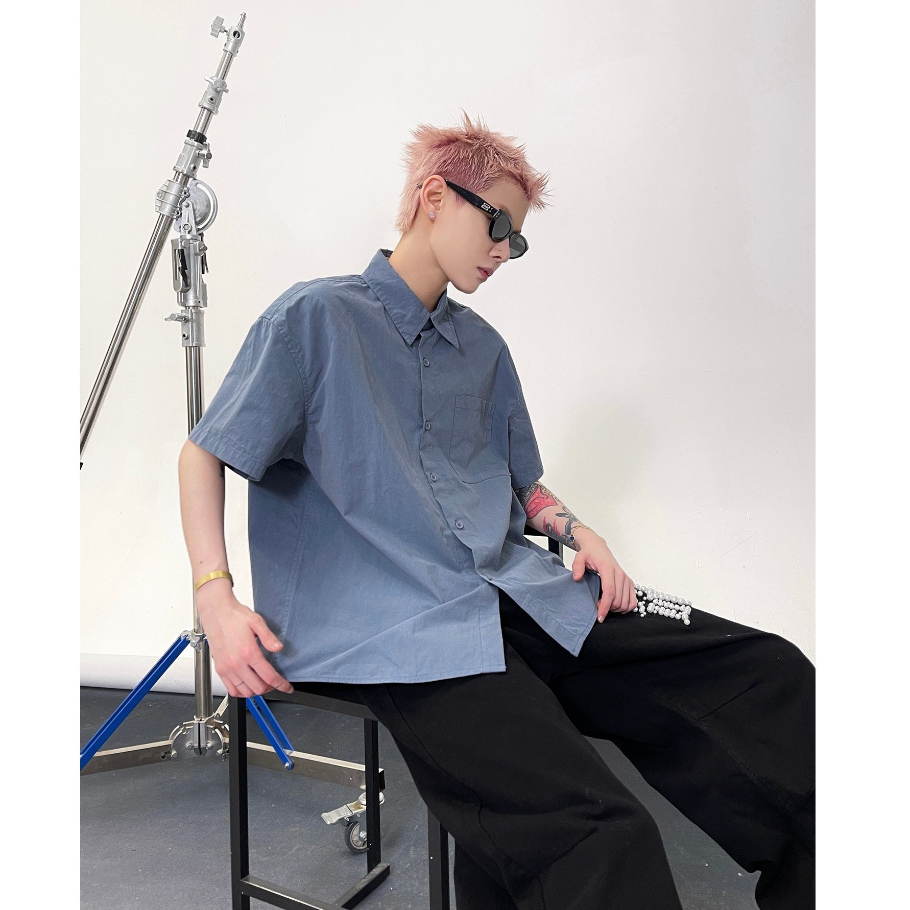Solid Color Short Sleeve Shirt EAT135