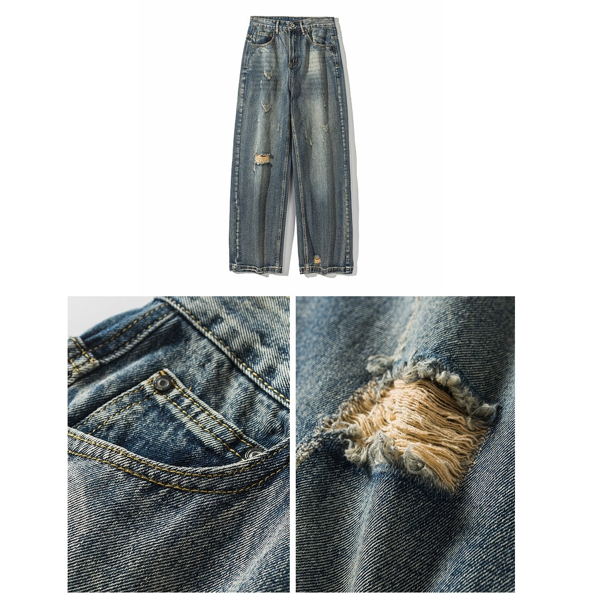 Washed Distressed Ripped Loose Jeans NR7004