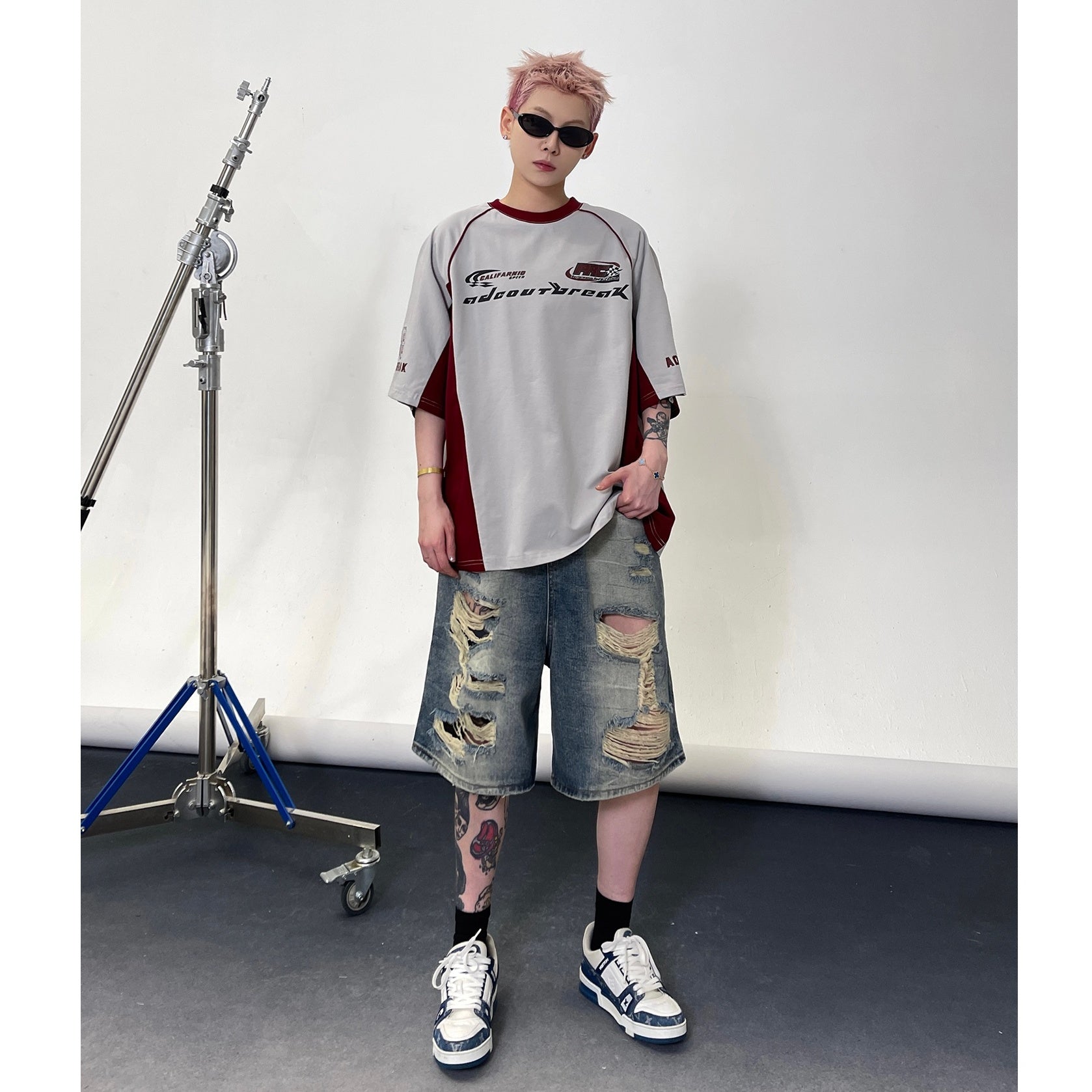 Racing Style Contrast Stitching T-shirts EAT139