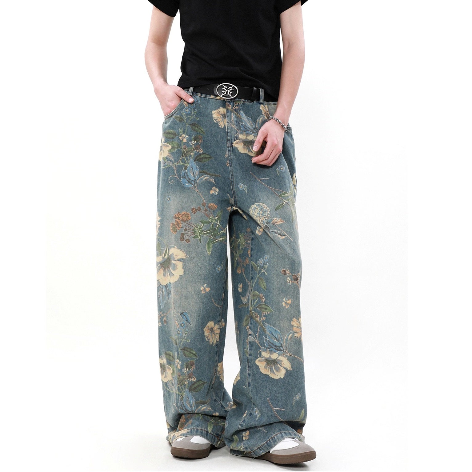 Retro Floral Print Loose Jeans MB7151