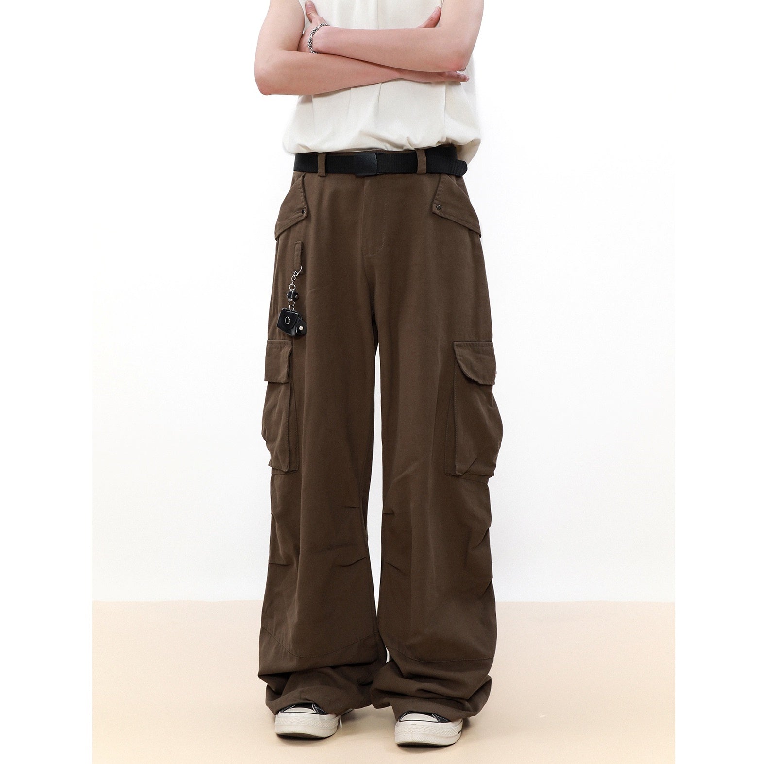 Straight Wide-leg Cargo Pants With Charm MB7050