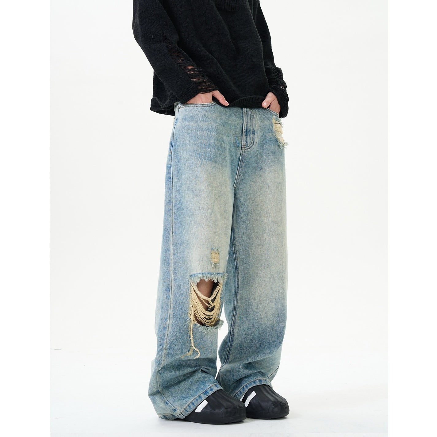 Wash Distressed Ripped Loose Jeans NA7008