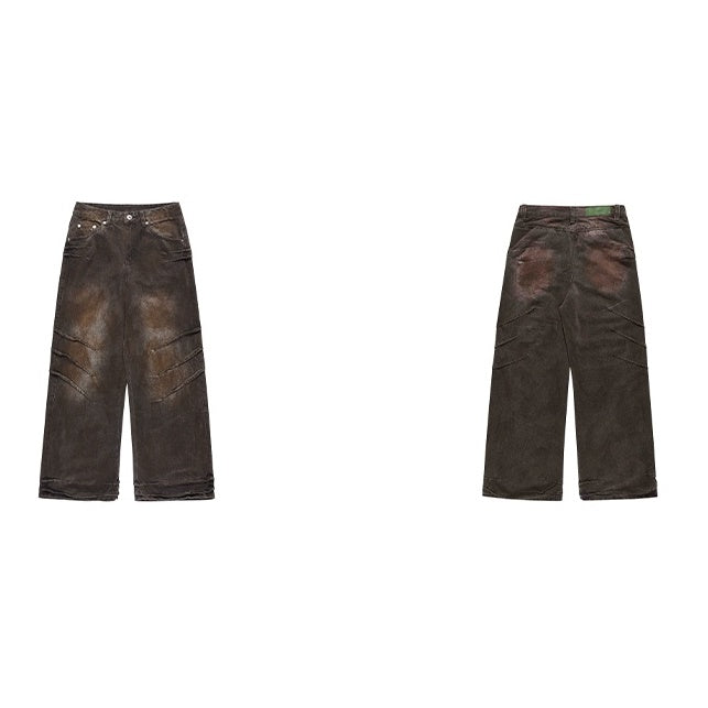 Dirty Stitch Design Loose Straight-leg Denim Pants MR012