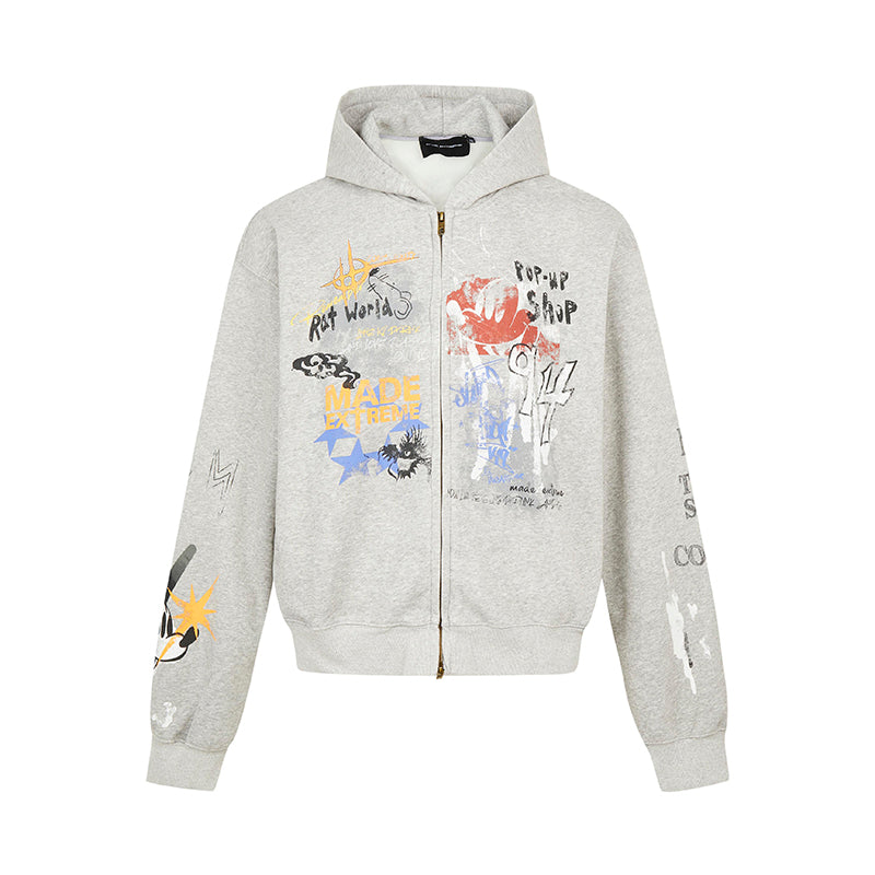 Street Graffiti Zip Hooded Parka MB7082