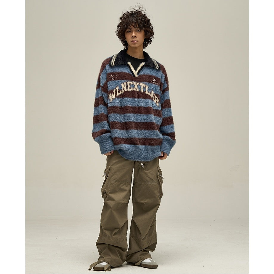 College Style Oversize Knitted Border Sweater MB7279