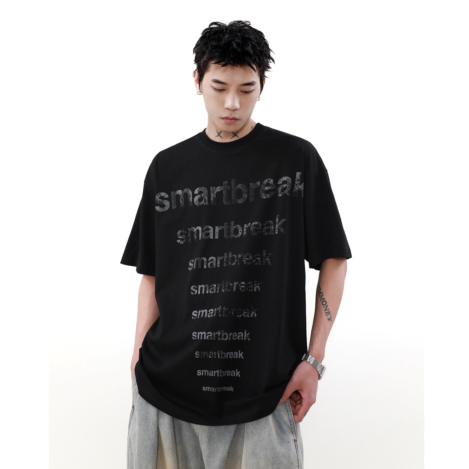 Retro Gradient Letter Print T-shirt MR019