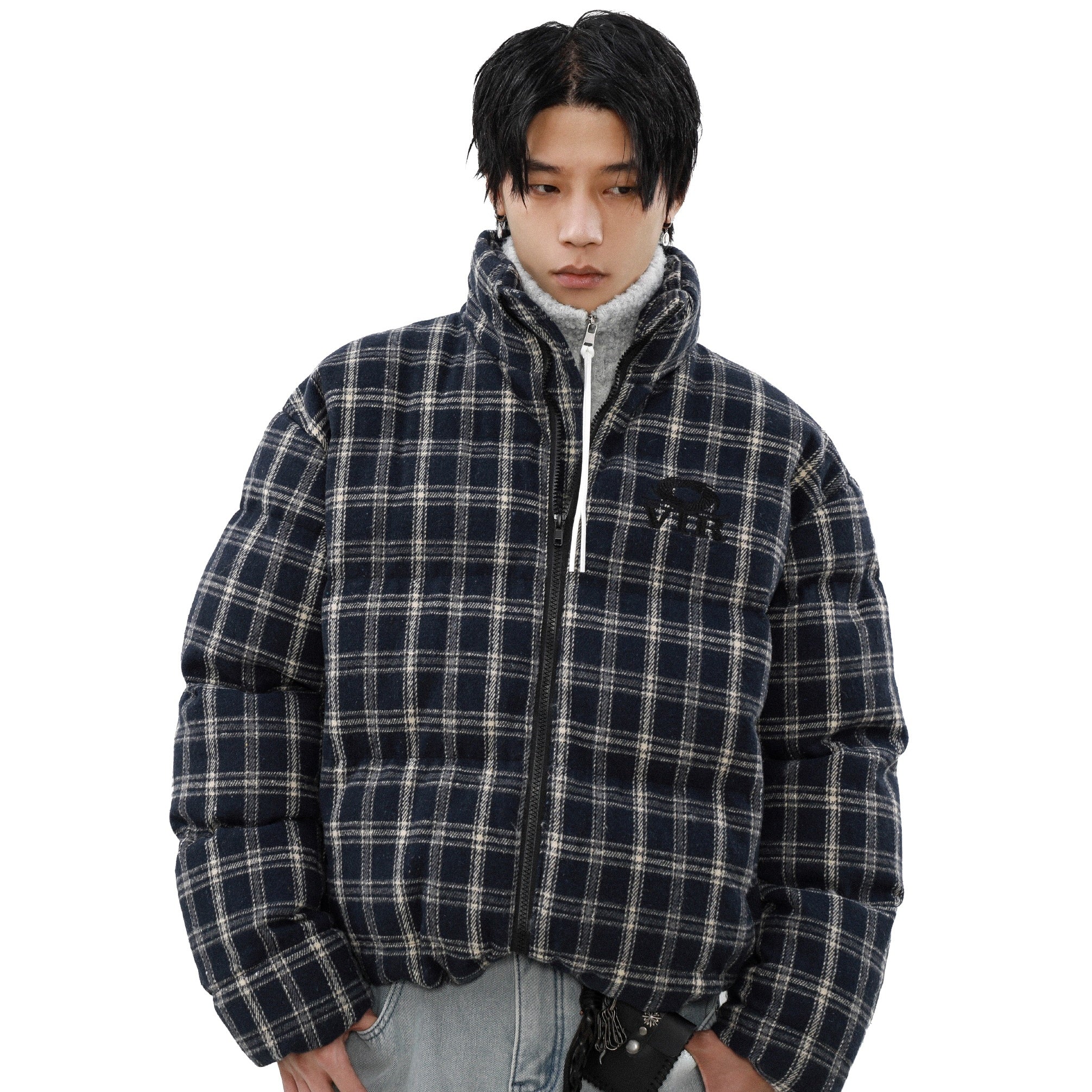 Retro Check Stand Collar Padded Jacket MB7305