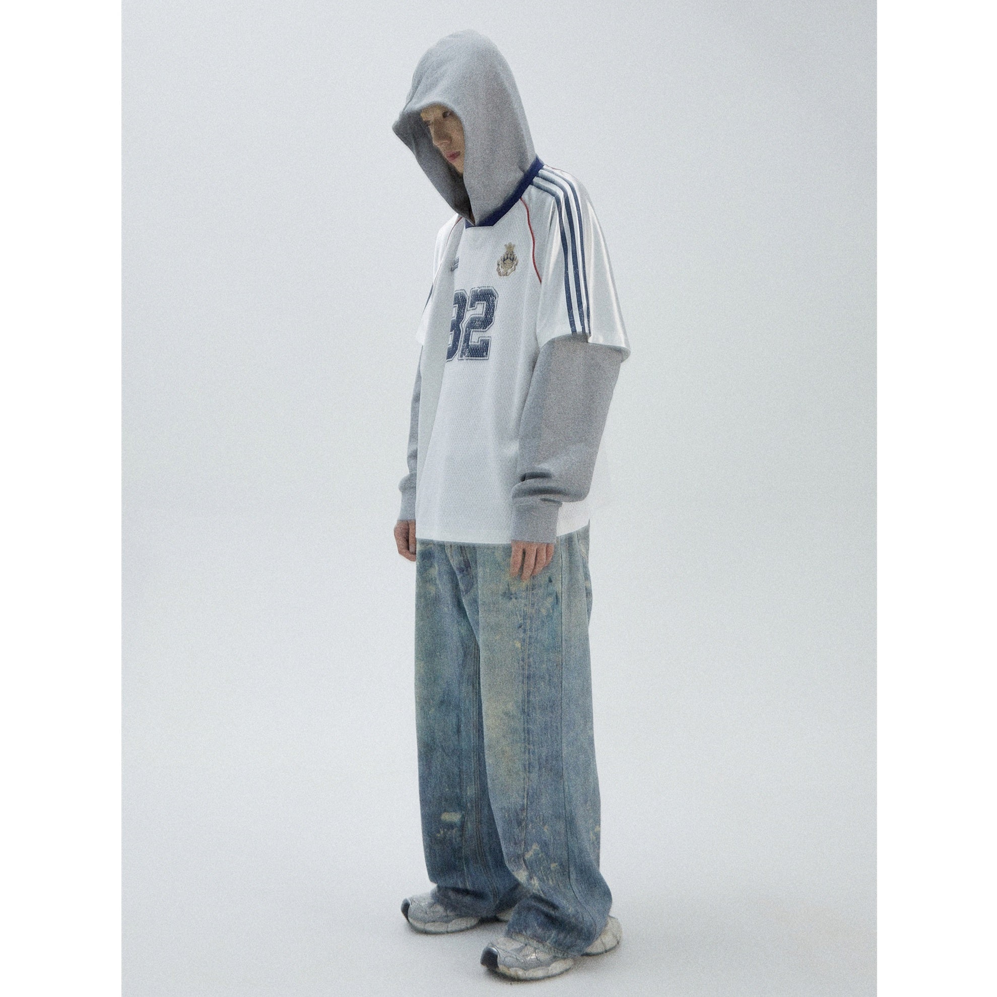 Football Letter Print Fake Layered Hooded Top MB7072