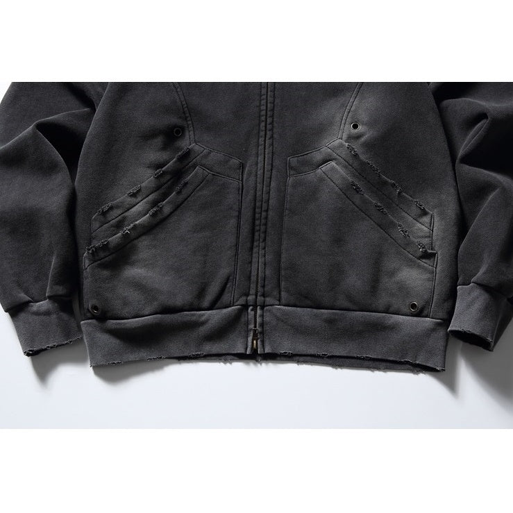 Retro Distressed Zip-Up Hooded Sweat MB7232