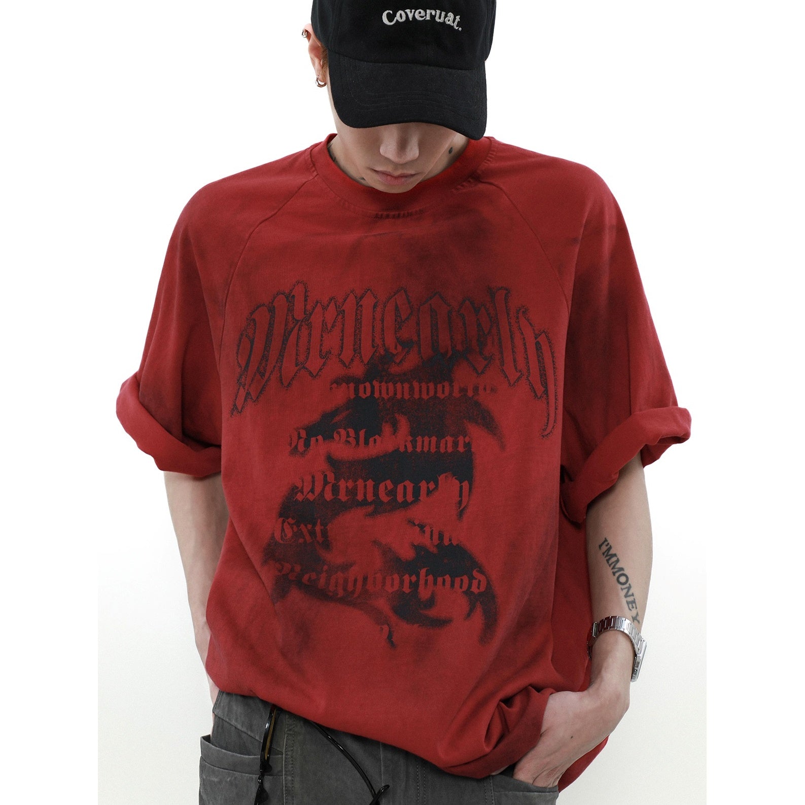 Dragon Retro Print Raglan Sleeve T-Shirt MR006