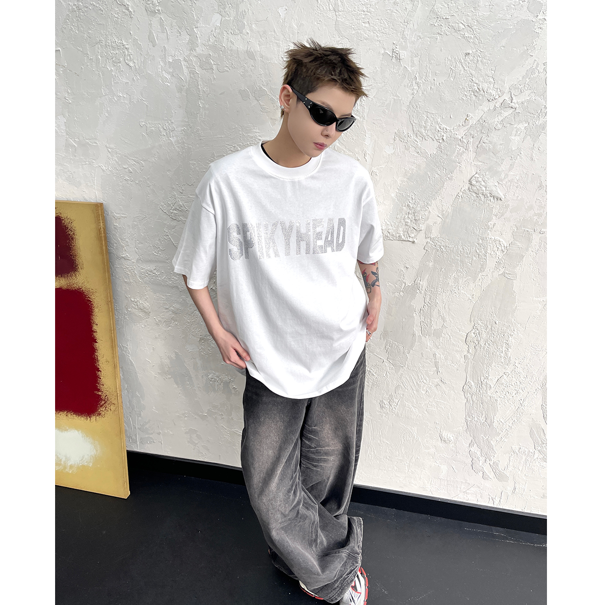 RhineStone Letter Print T-Shirt EAT106