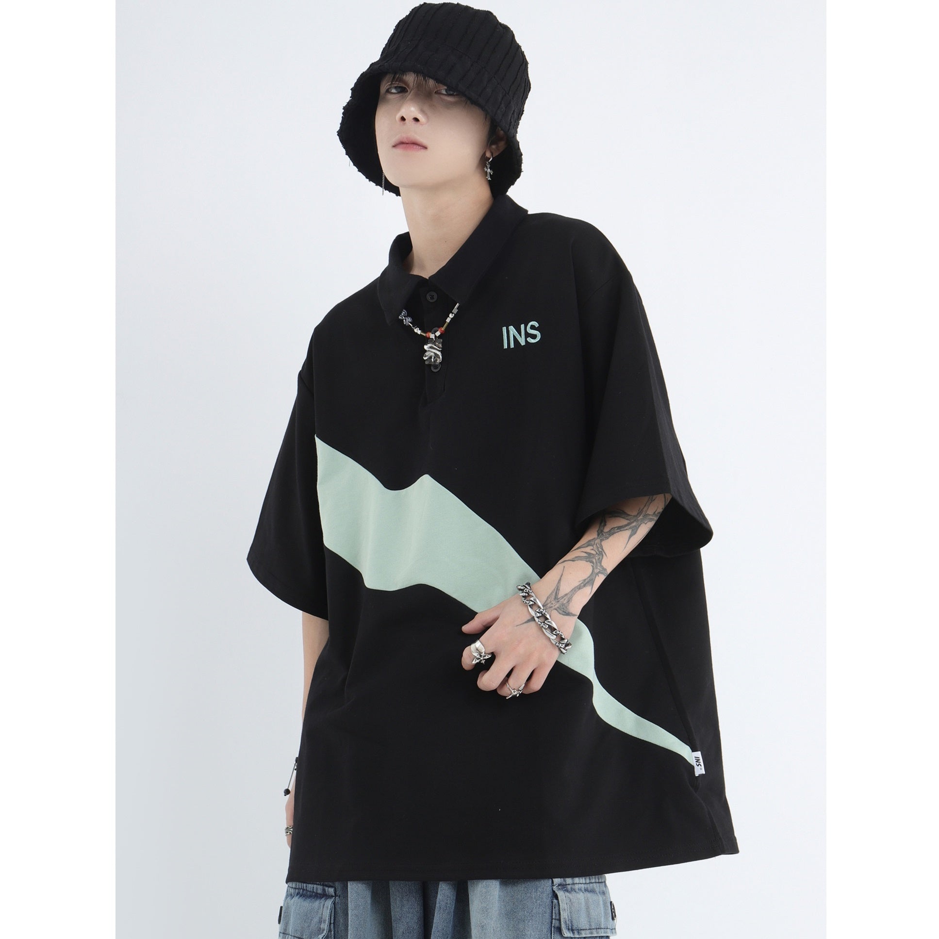 POLO Collar Retro Logo Embroidery Geometry T-shirt IN7014