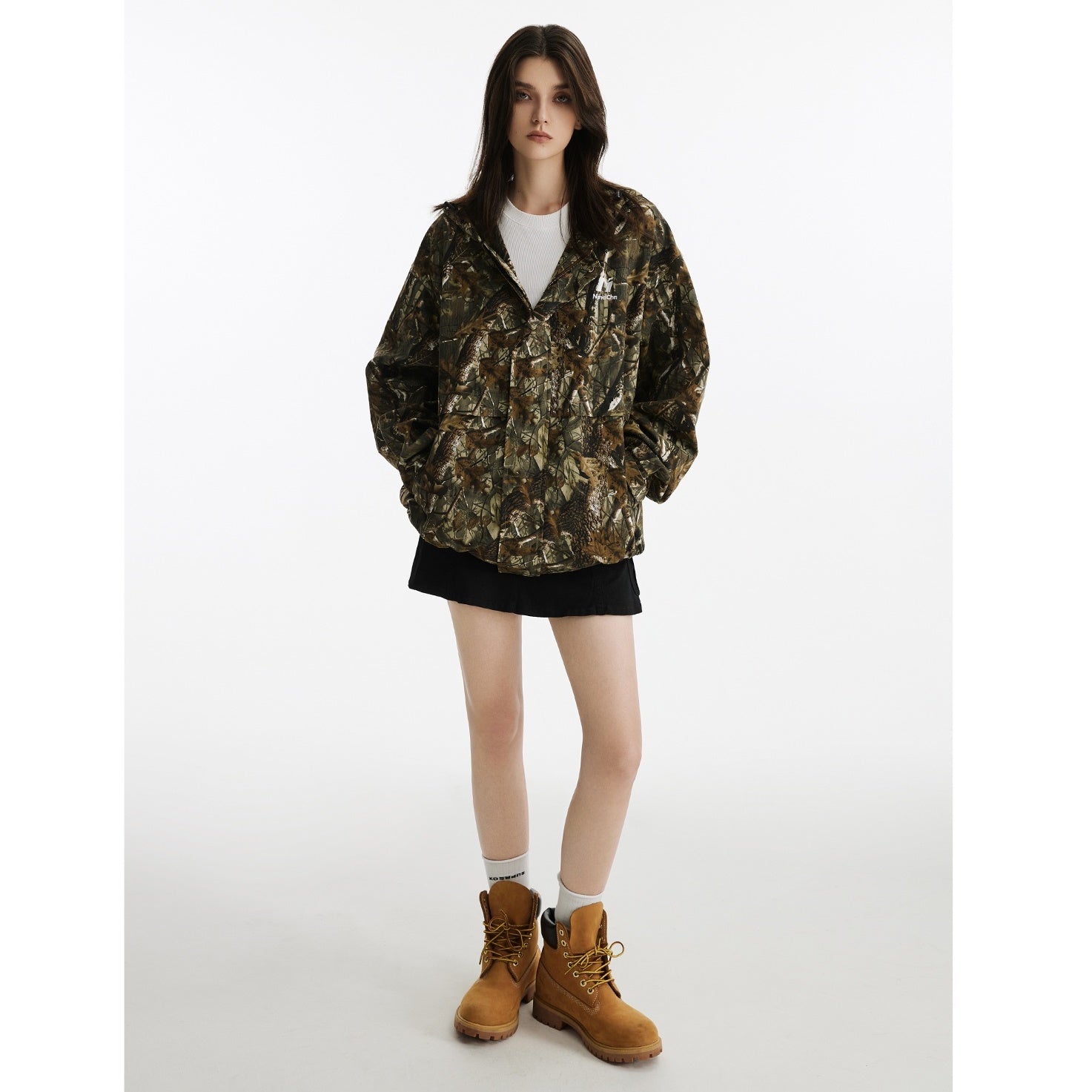 Camouflage Leaf Pattern Loose Hooded Jacket MB7177