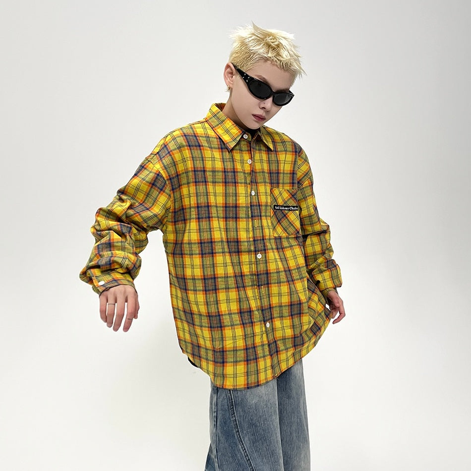Embroidery Plaid Long Sleeve Shirt EAT073