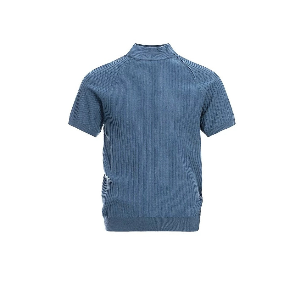 Bottle Neck Bias Zipper Design Knitted Top EAT144