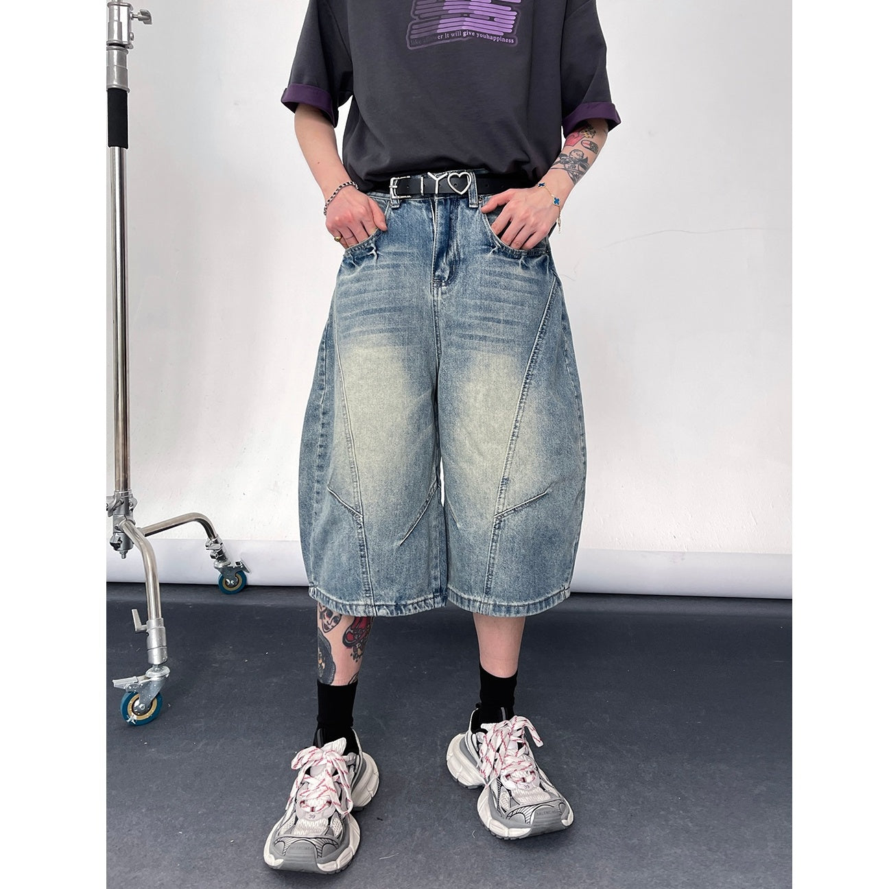 Washed Scimitar Denim Cropped Pants EAT115