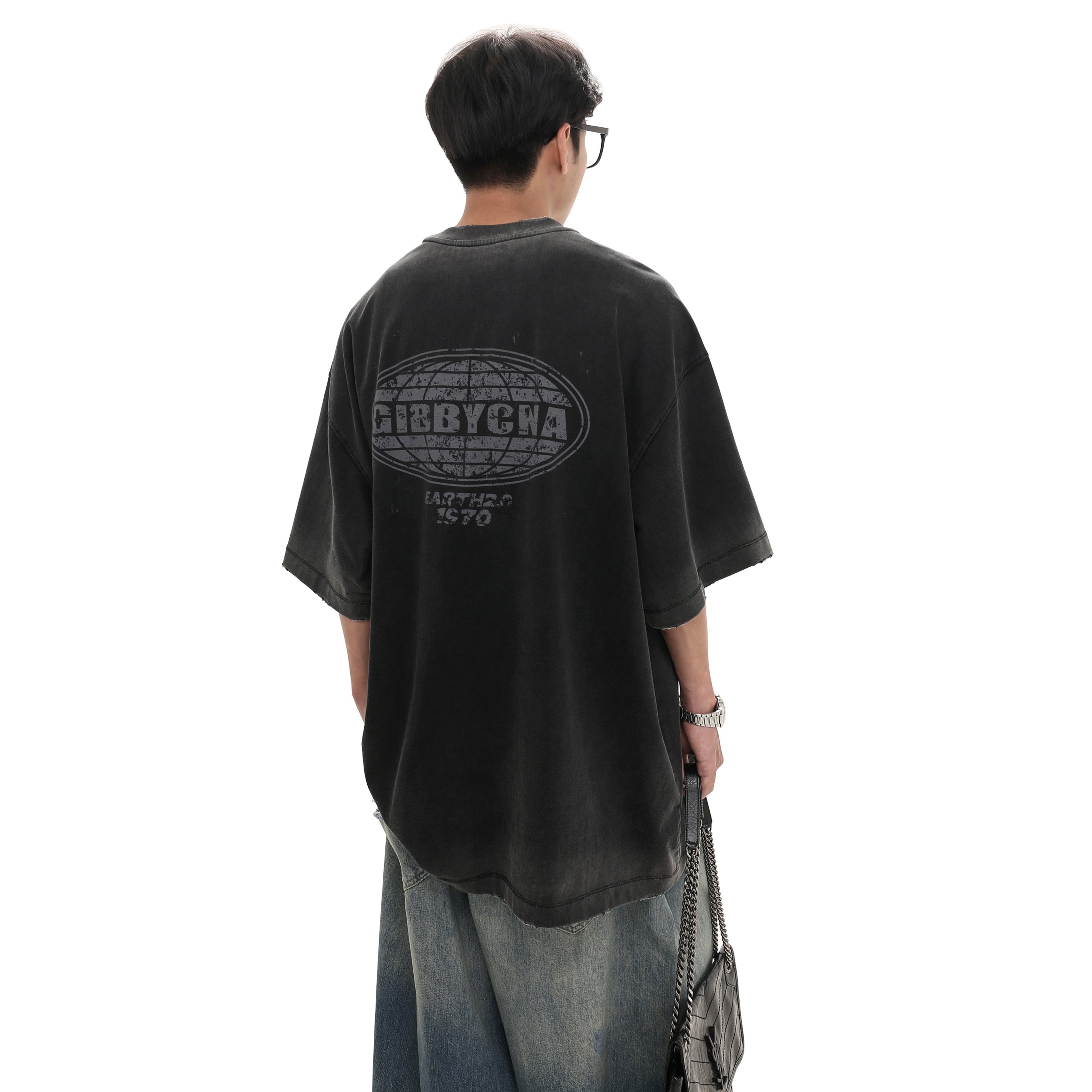 Vintage Washed Earth Print OverSize T-Shirt GB7003