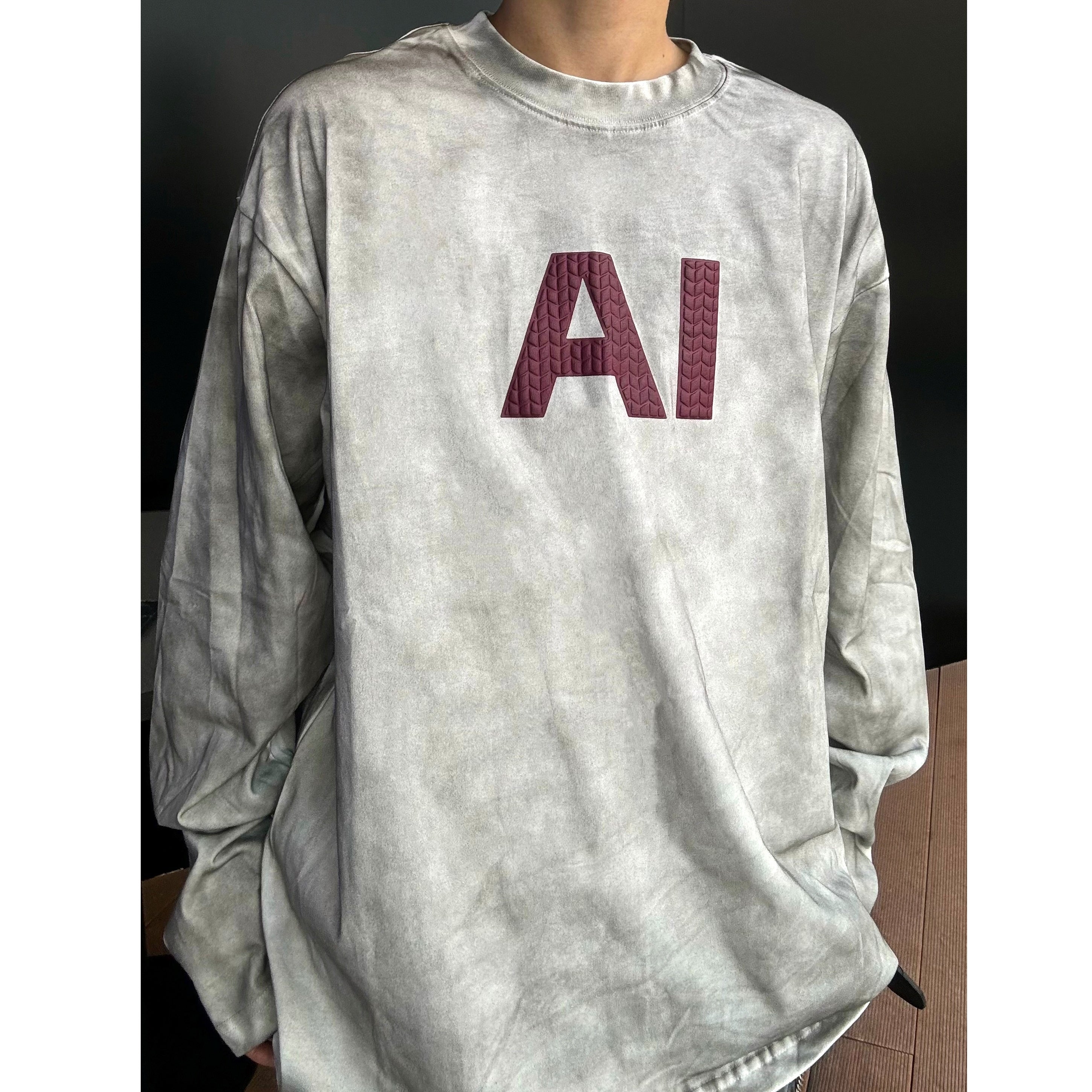 Distressed Dirty Tires Print Letter AI Long Sleeve T-shirt MB7104