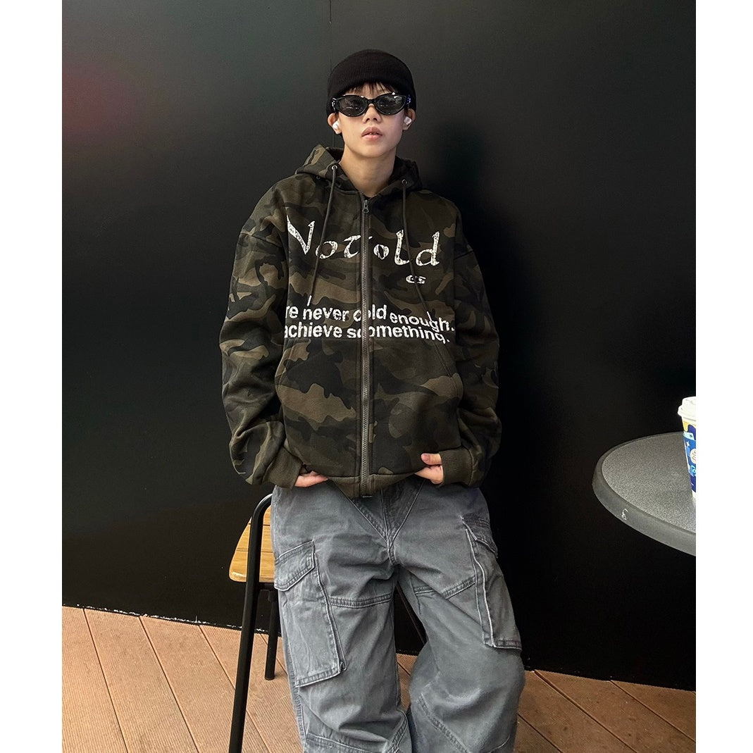 Letters Camouflage Zipper Sweat Parka MB7174