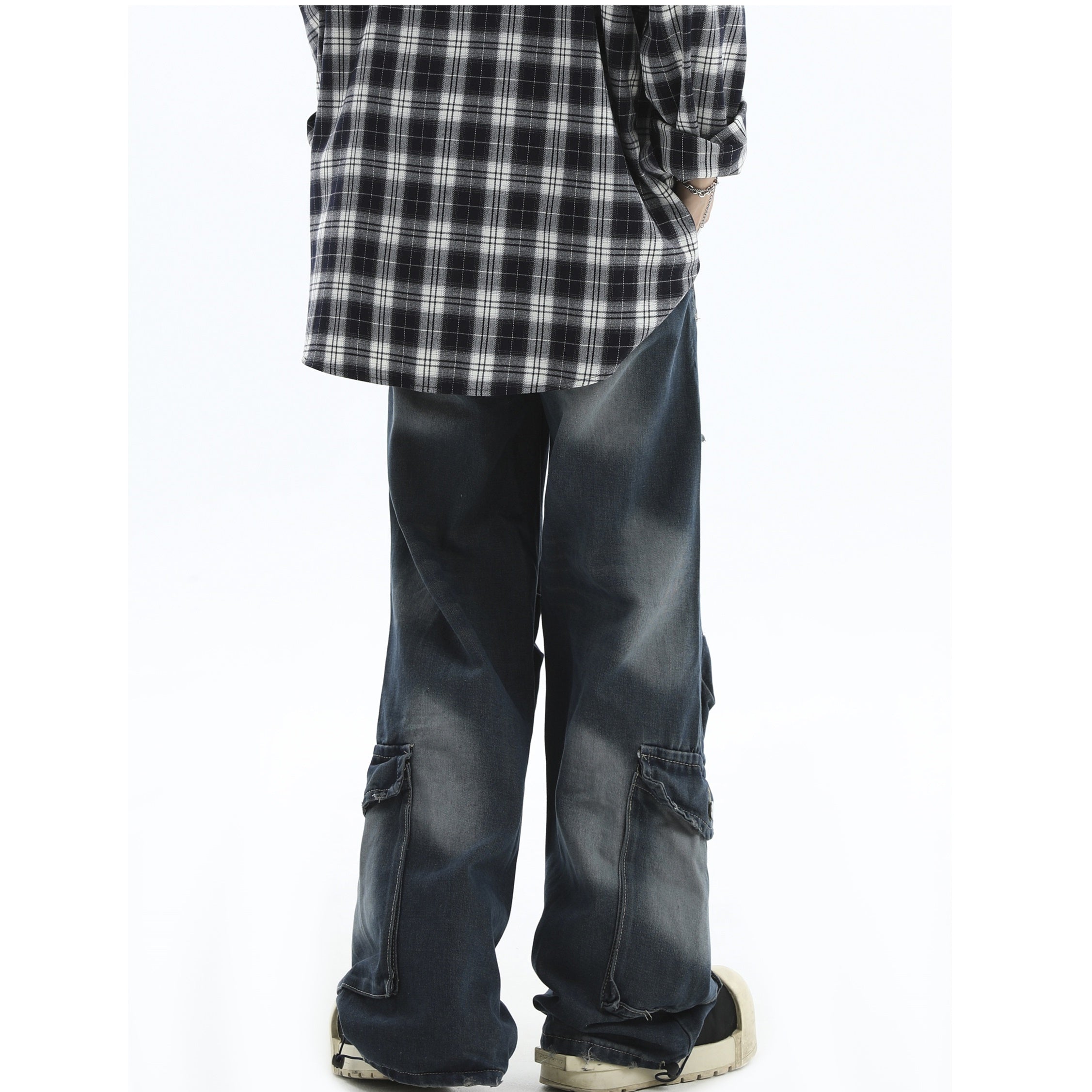 Pleated Washed Loose Straight Work Jeans IN7053