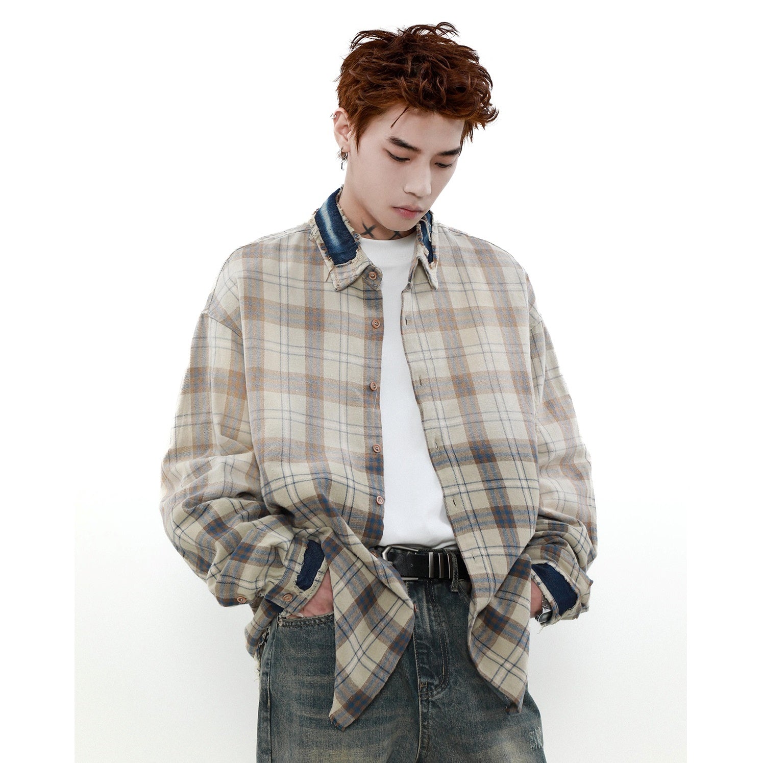 Gradient Plaid Loose Shirt MB7095