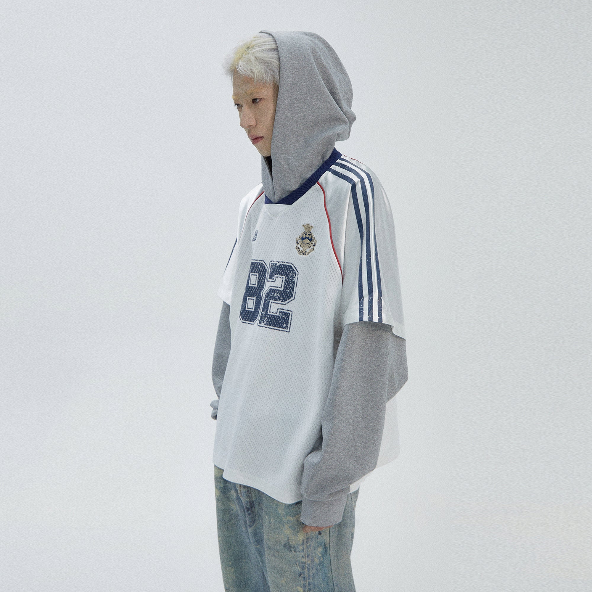 Football Letter Print Fake Layered Hooded Top MB7072