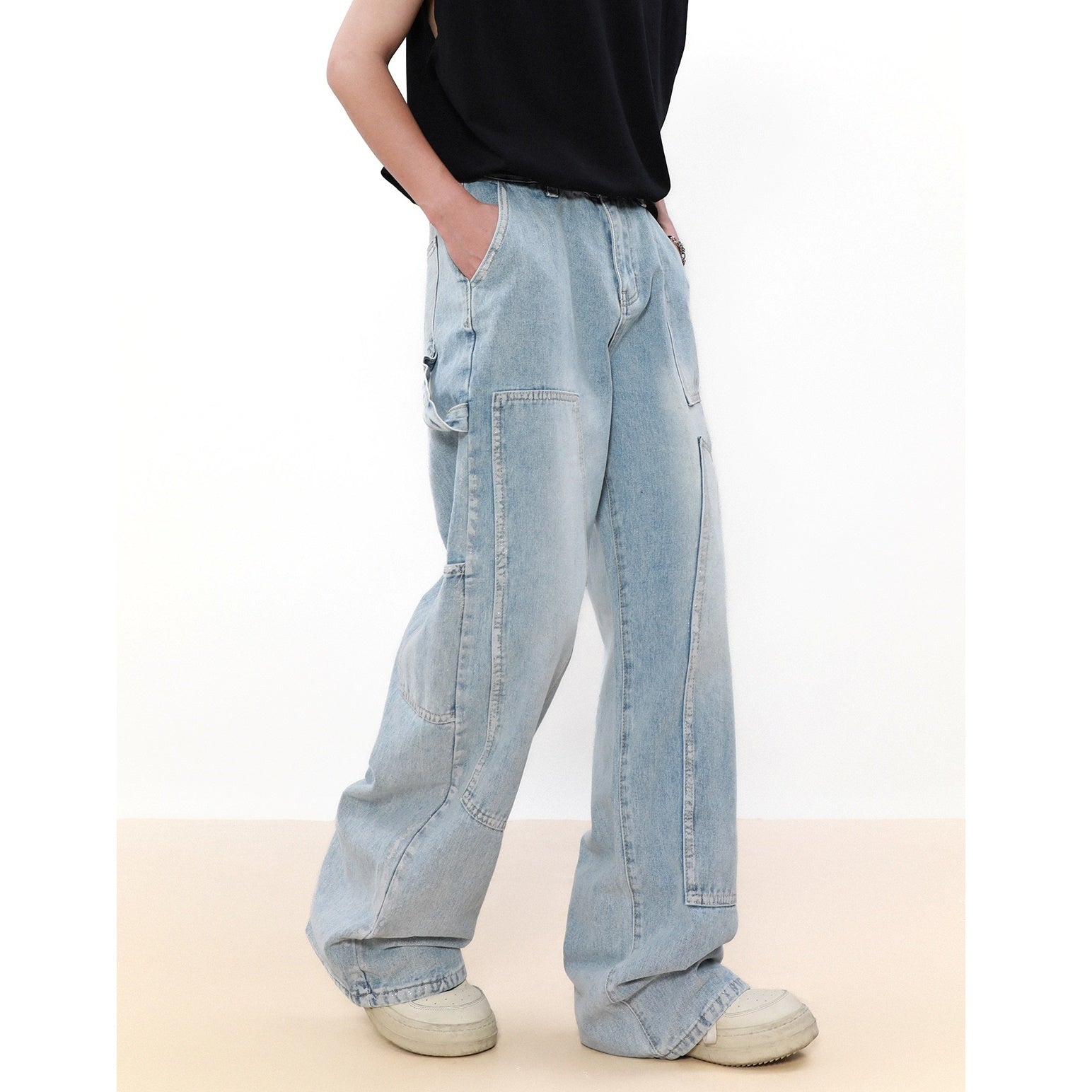 Retro Wash Spliced Loose Baker Jeans MB7053