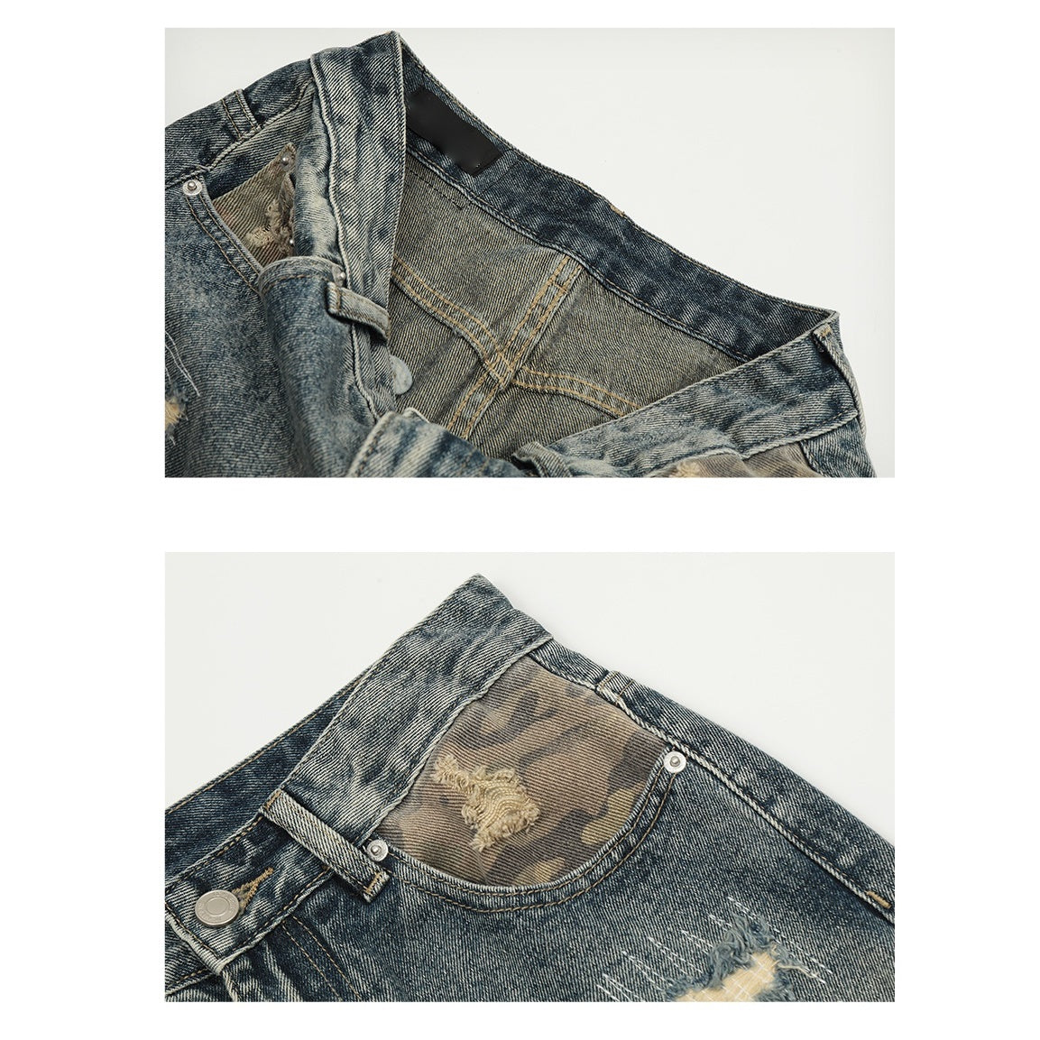 Splicing Camouflage Destruction Whiskering Jeans MB7206