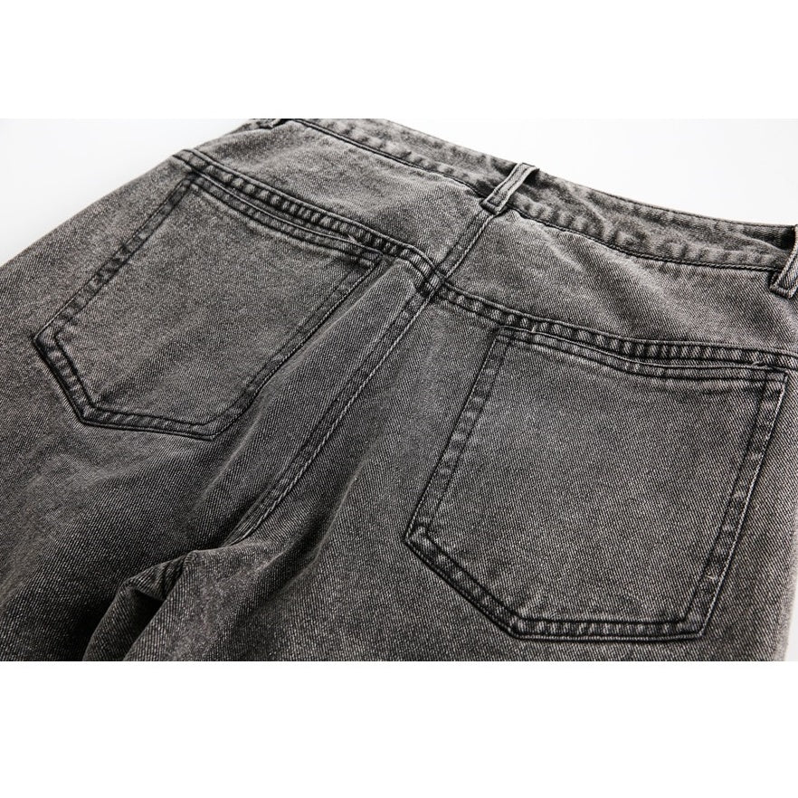 Retro Pocket Design Wash Straight Jeans MB7187