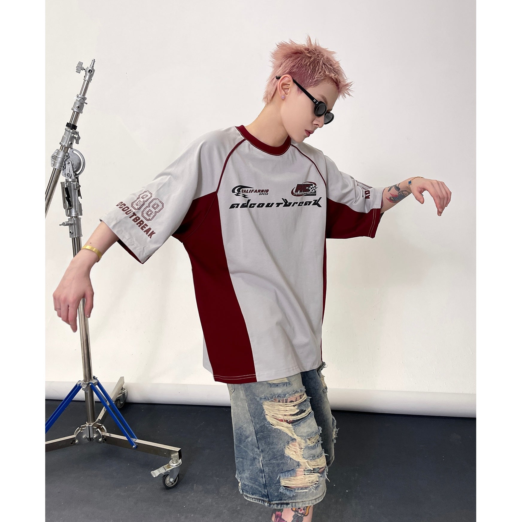 Racing Style Contrast Stitching T-shirts EAT139
