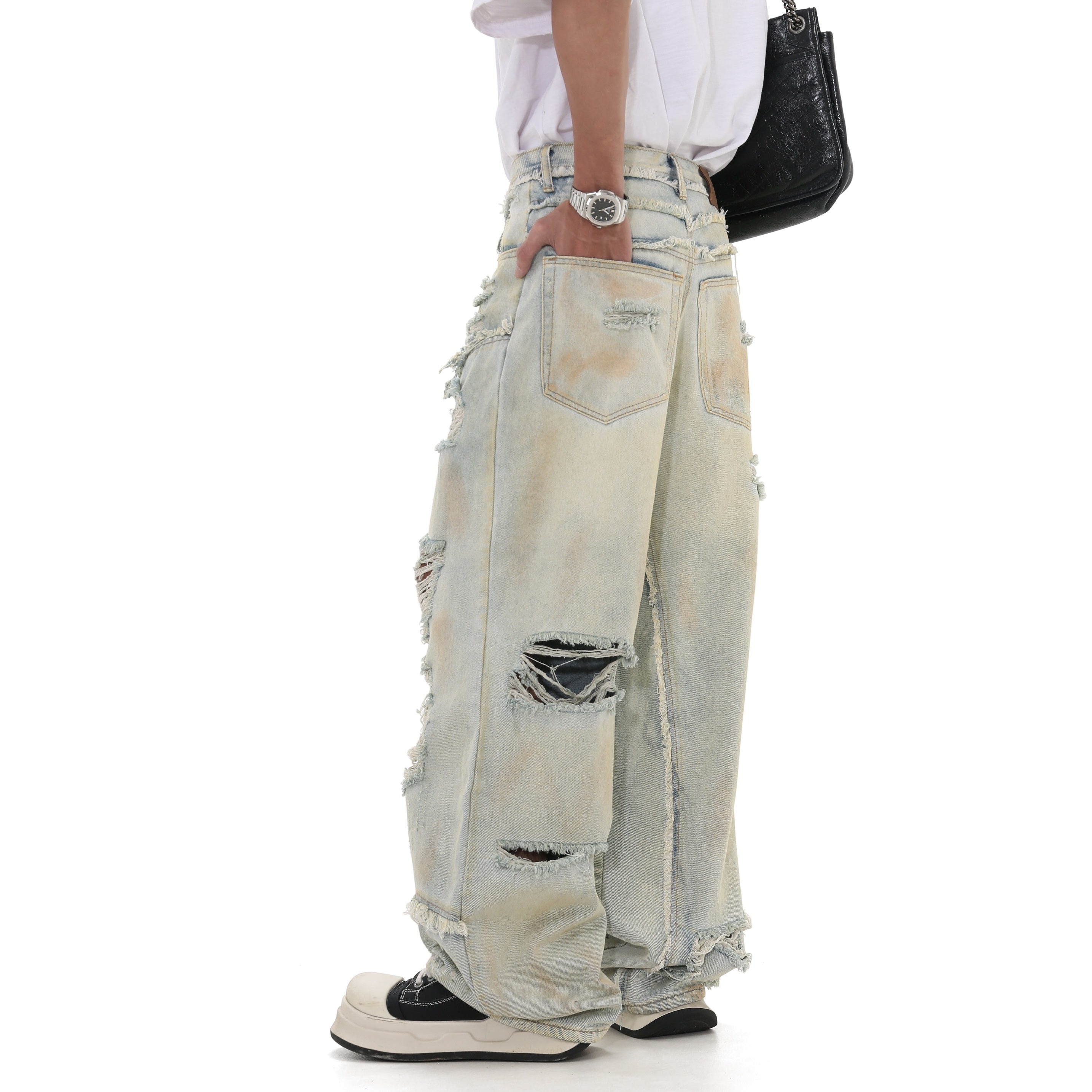 Distressed Ripped Loose Beggar Dirty Jeans GB7006