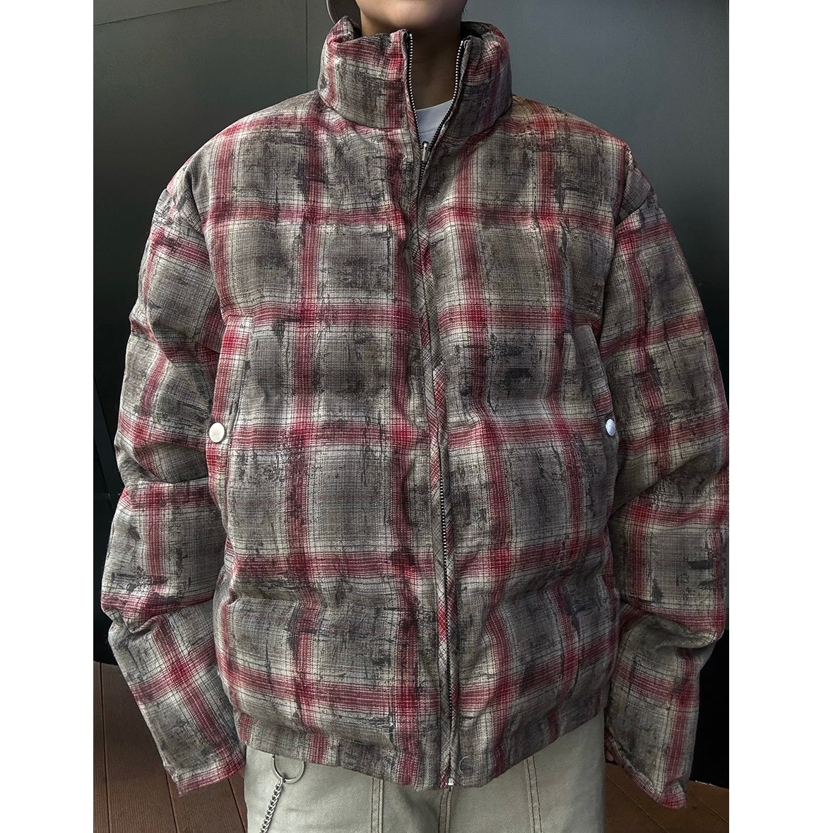 Reversible Plaid Stand Collar Warm Jacket MB7168