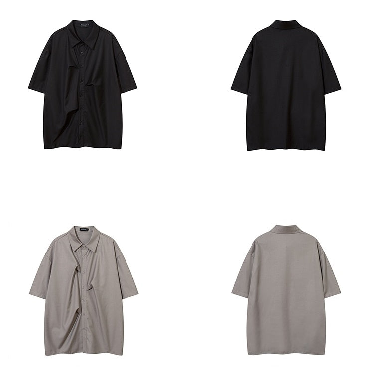 Tuck Pleated Design Short-sleeved Shirt MR021