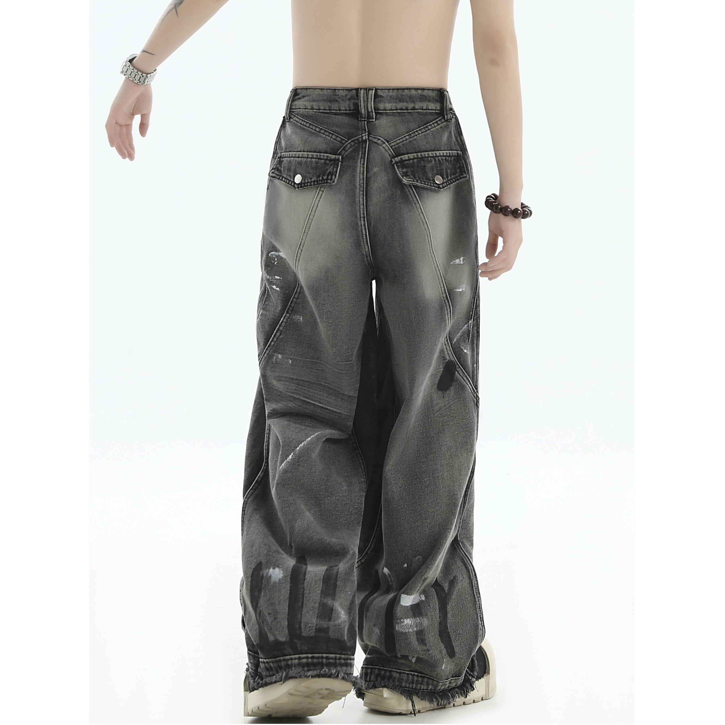 Irregular Traces Graffiti Wide-leg Switching Jeans IN7020