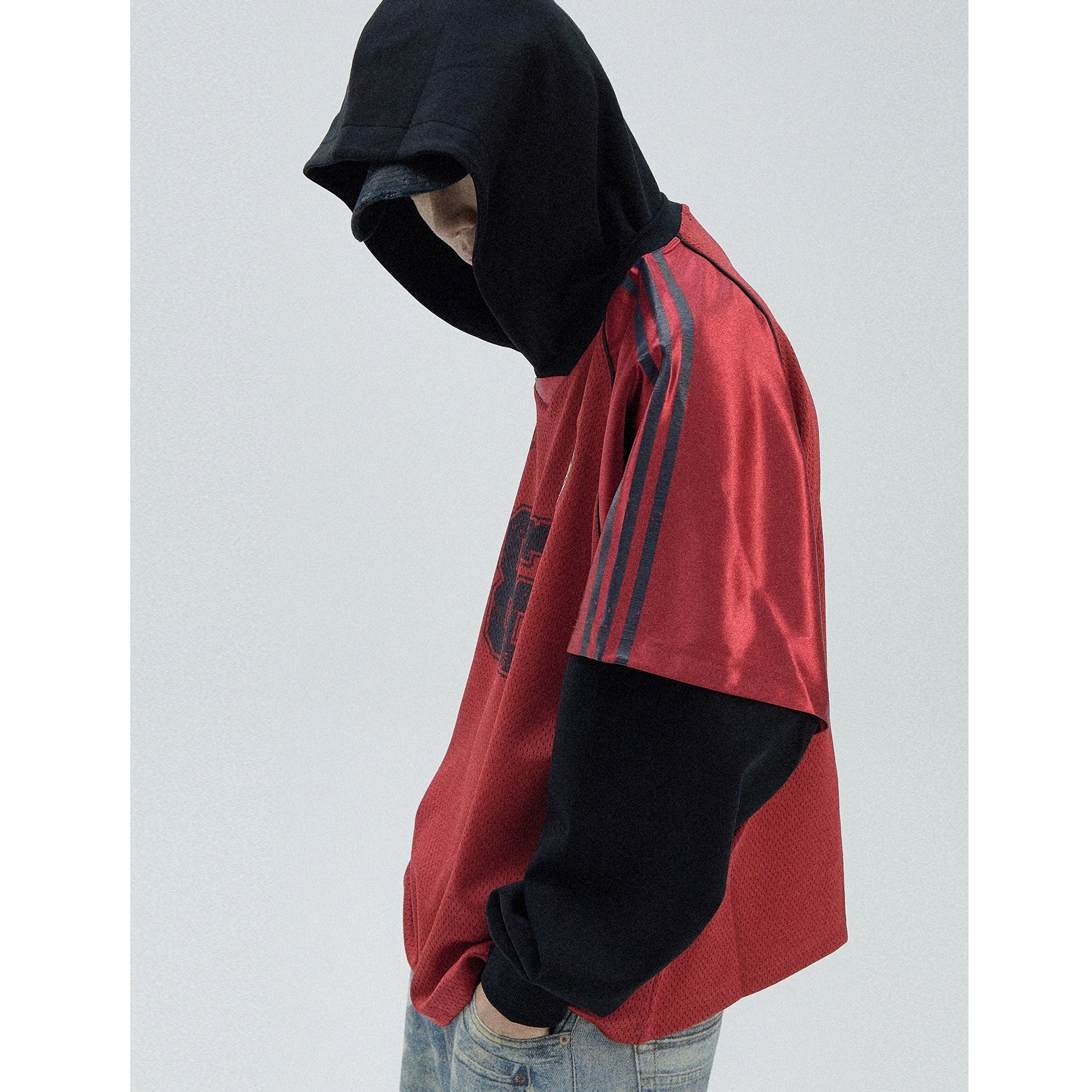 Football Letter Print Fake Layered Hooded Top MB7072