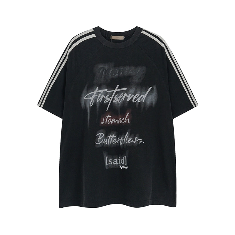 Wash Raglan Sleeve Letter Print T-shirt MR043