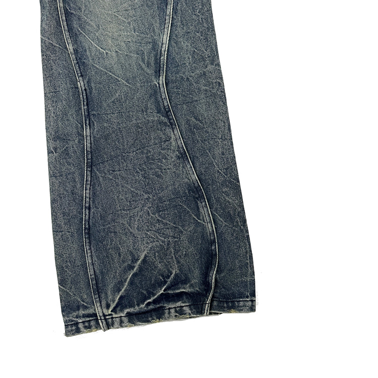 Three-dimensional Wave Stitch Loose Straight Crackle Jeans FT8002