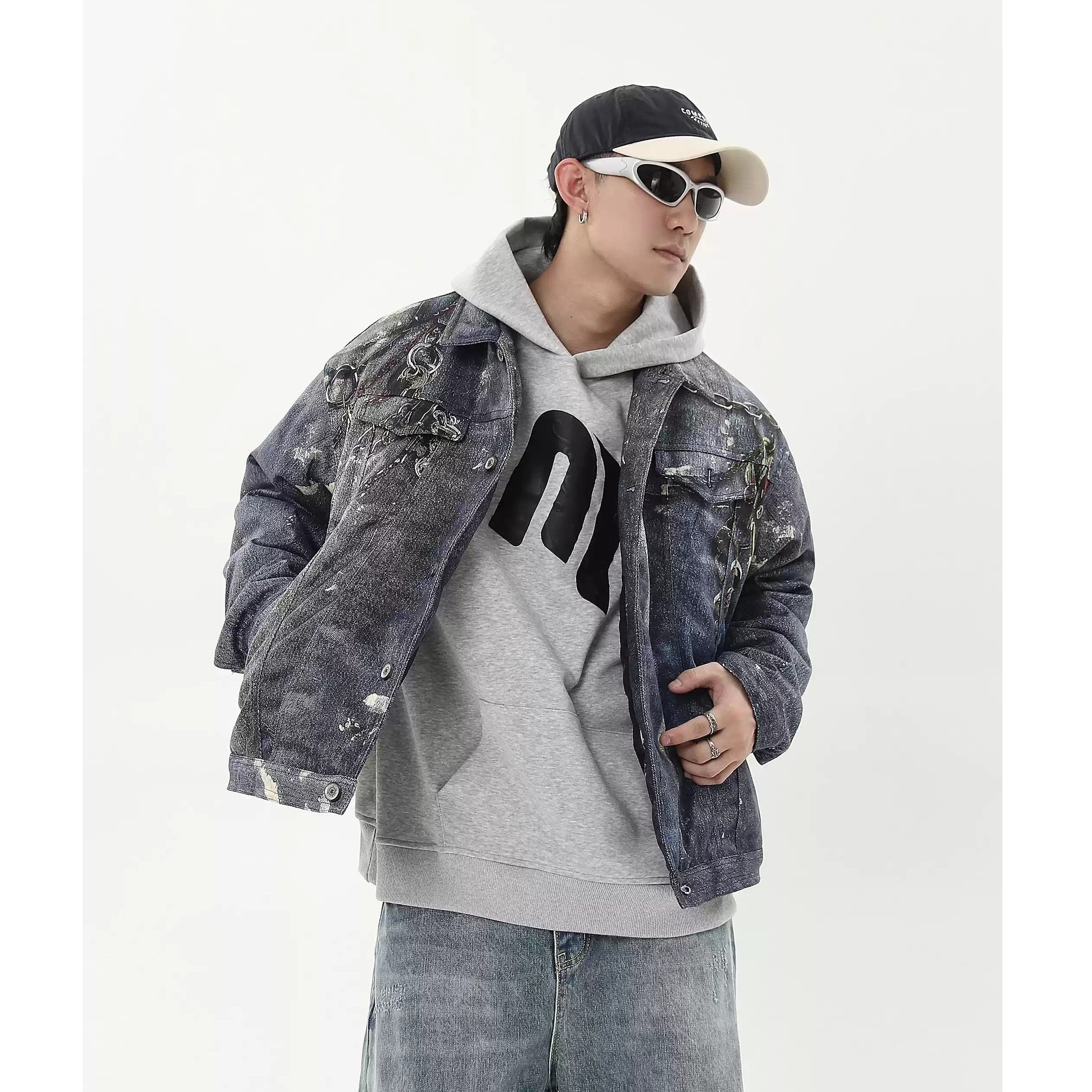 Street 3D Chain All-Print Denim Jacket MB7215