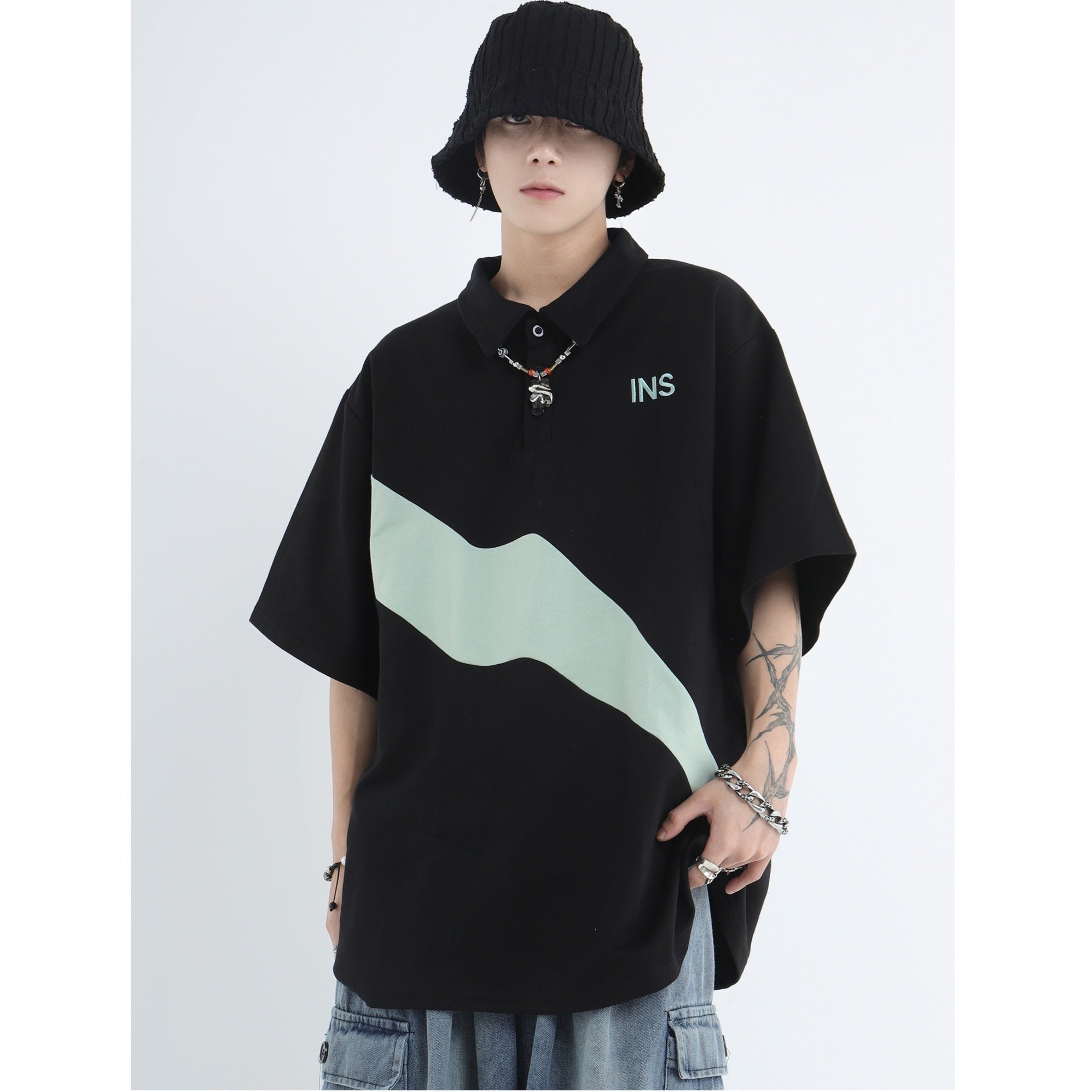 POLO Collar Retro Logo Embroidery Geometry T-shirt IN7014