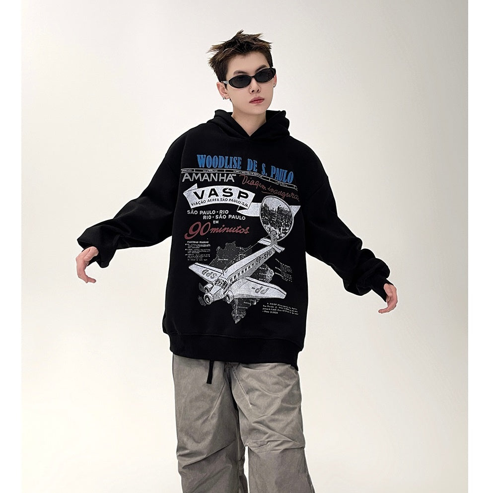 Retro Airplane Print Loose Hoodie MB7092