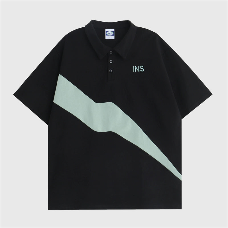 POLO Collar Retro Logo Embroidery Geometry T-shirt IN7014