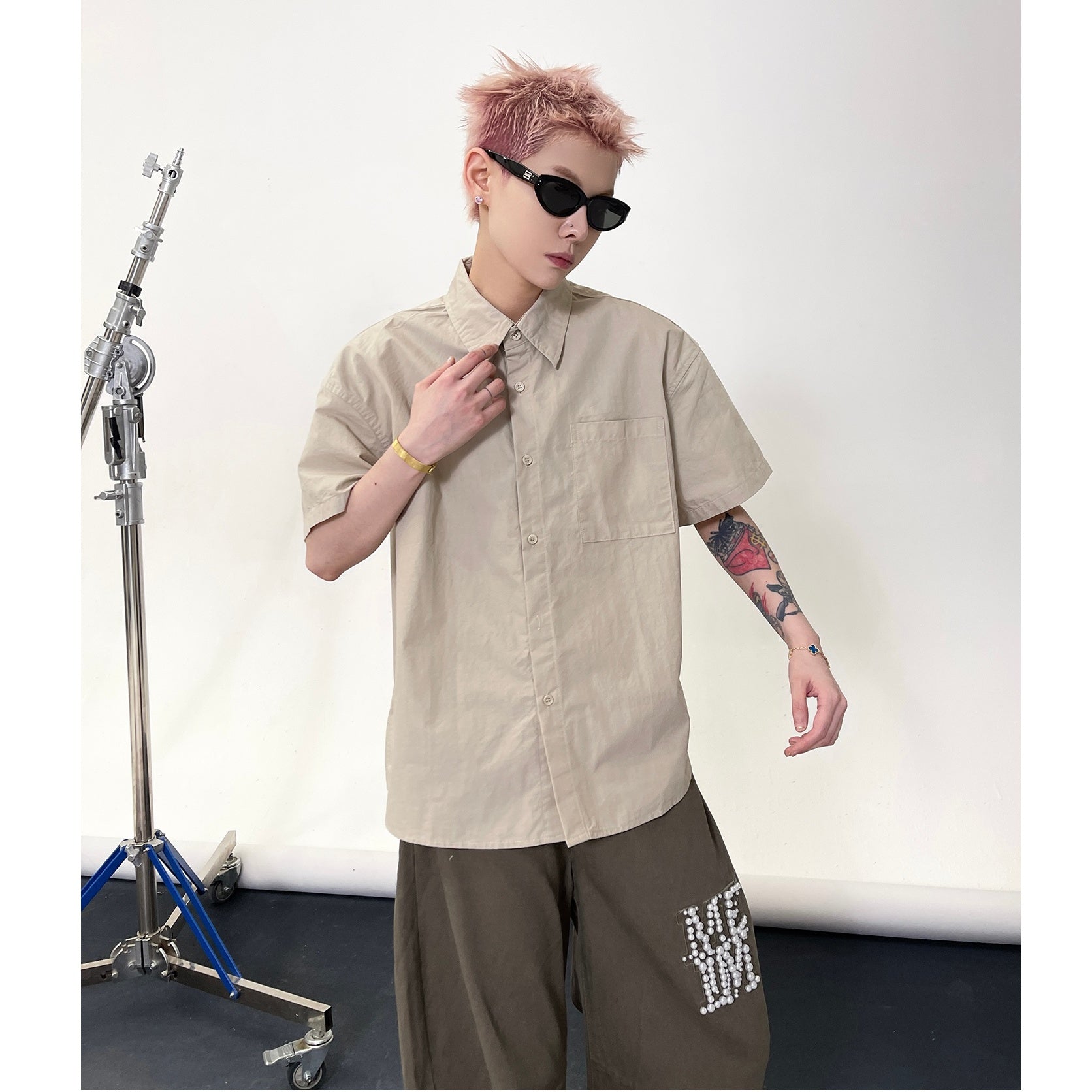 Solid Color Short Sleeve Shirt EAT135
