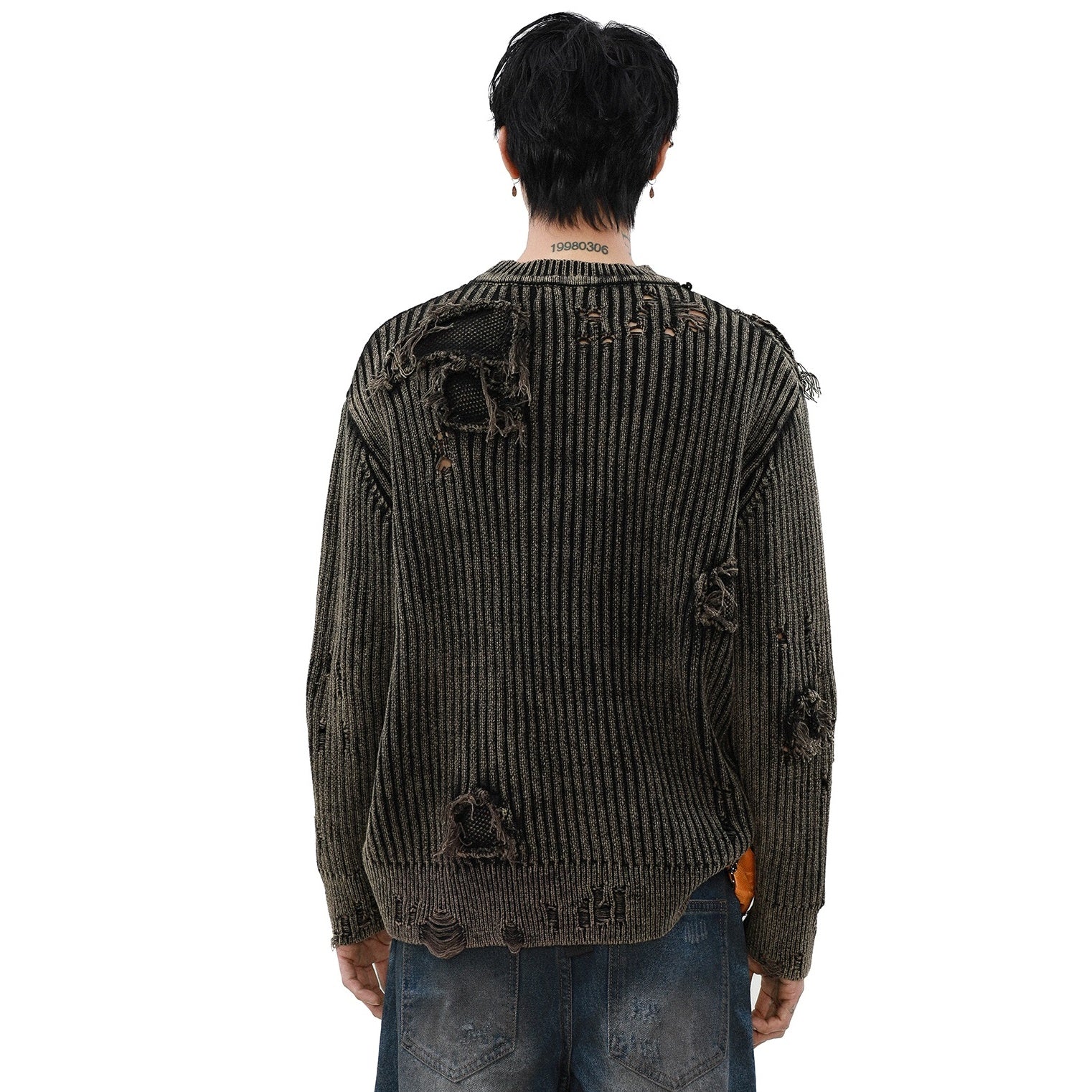 Heavy Industry Washed Ripped Tassel Sweater MB7296