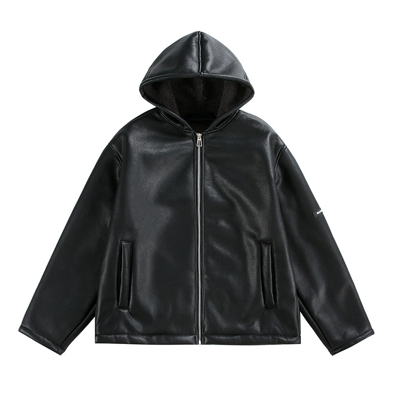 PU Leather Hooded Zip Jacket MB7261