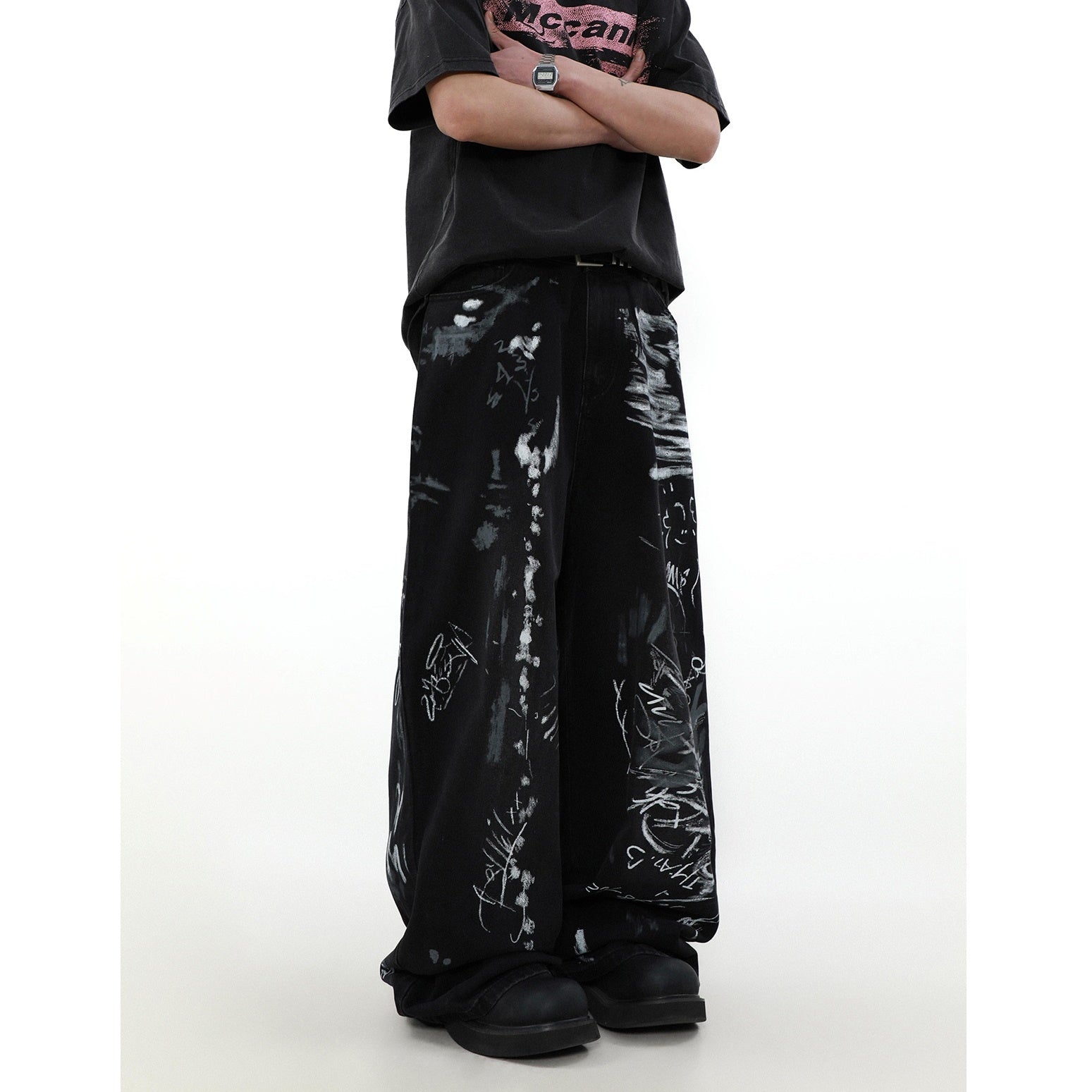 Graffiti Design Straight Wide-leg Jeans MR025