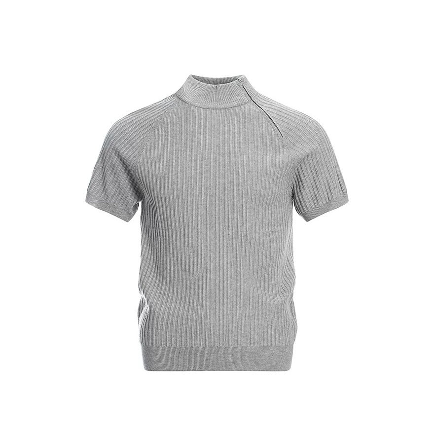 Bottle Neck Bias Zipper Design Knitted Top EAT144