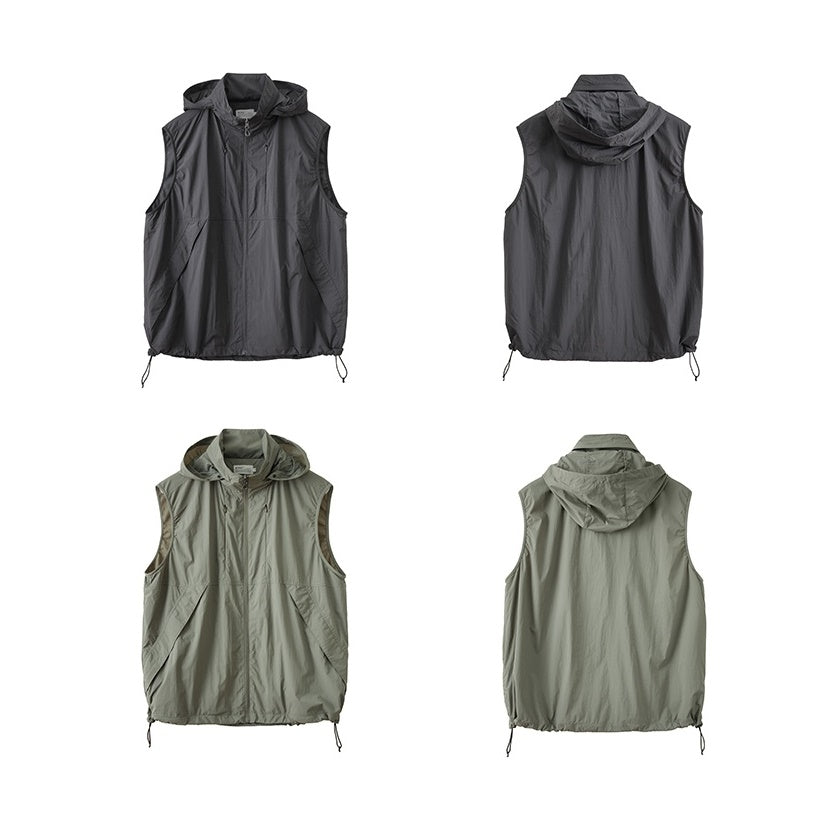 High-Neck Hidden Hood Outdoor ZIP-Up Vest BB001