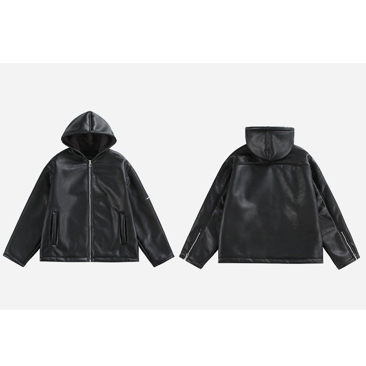 PU Leather Hooded Zip Jacket MB7261